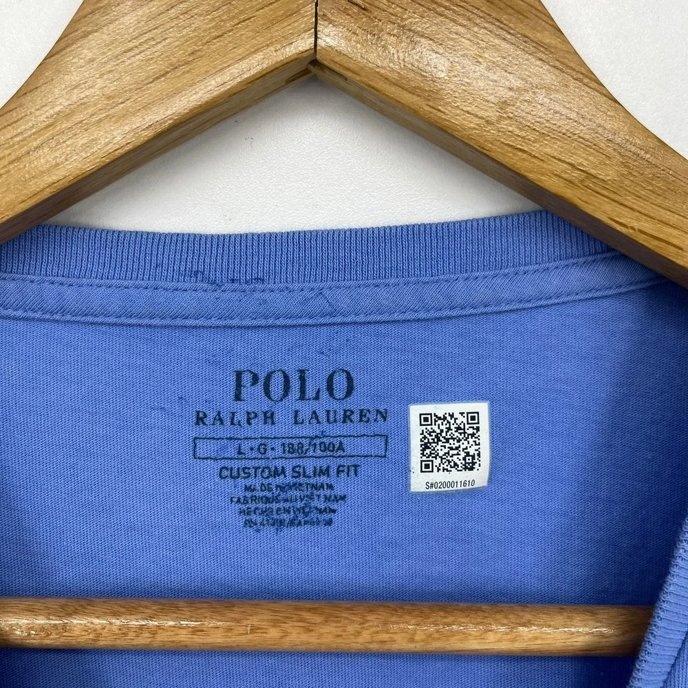 Polo Ralph Lauren Mens Custom Slim Fit Blue T-Shirt Large Yellow Pony Logo